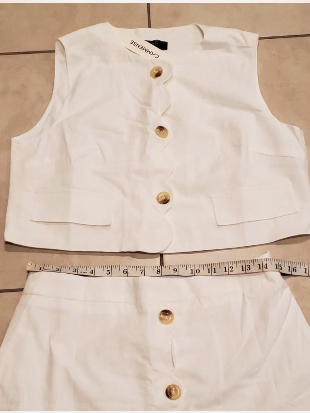 Commense Cotton Linen Scalloped Trim Vest & Skirt Set - Picture 8 of 8